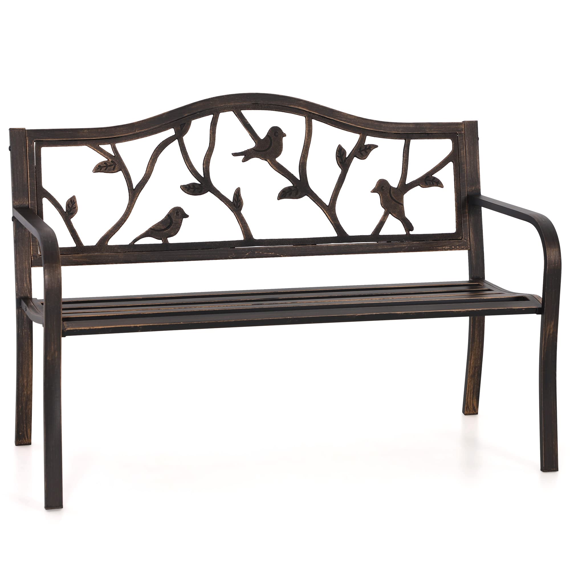 Outdoor Garden Park Bench Patio 50" Metal Bench, Steel Frame Bench