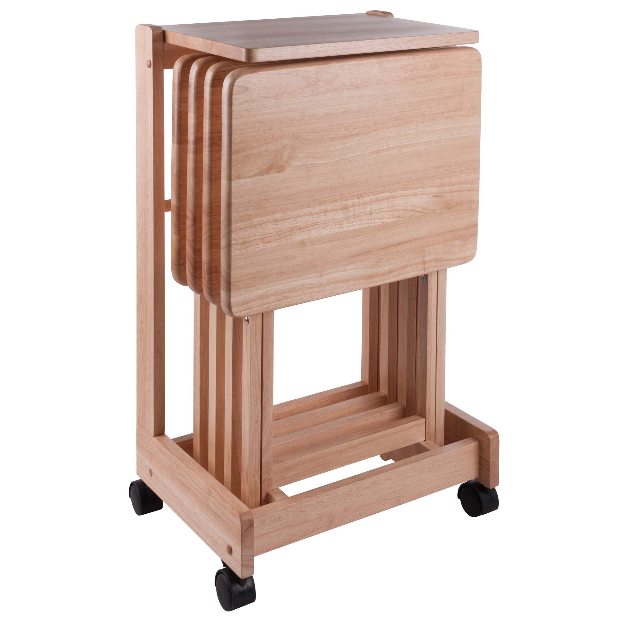 Home Living 5 Pc Wood Brienda Flip Top Snack Table Set with Mobile Stand 32"