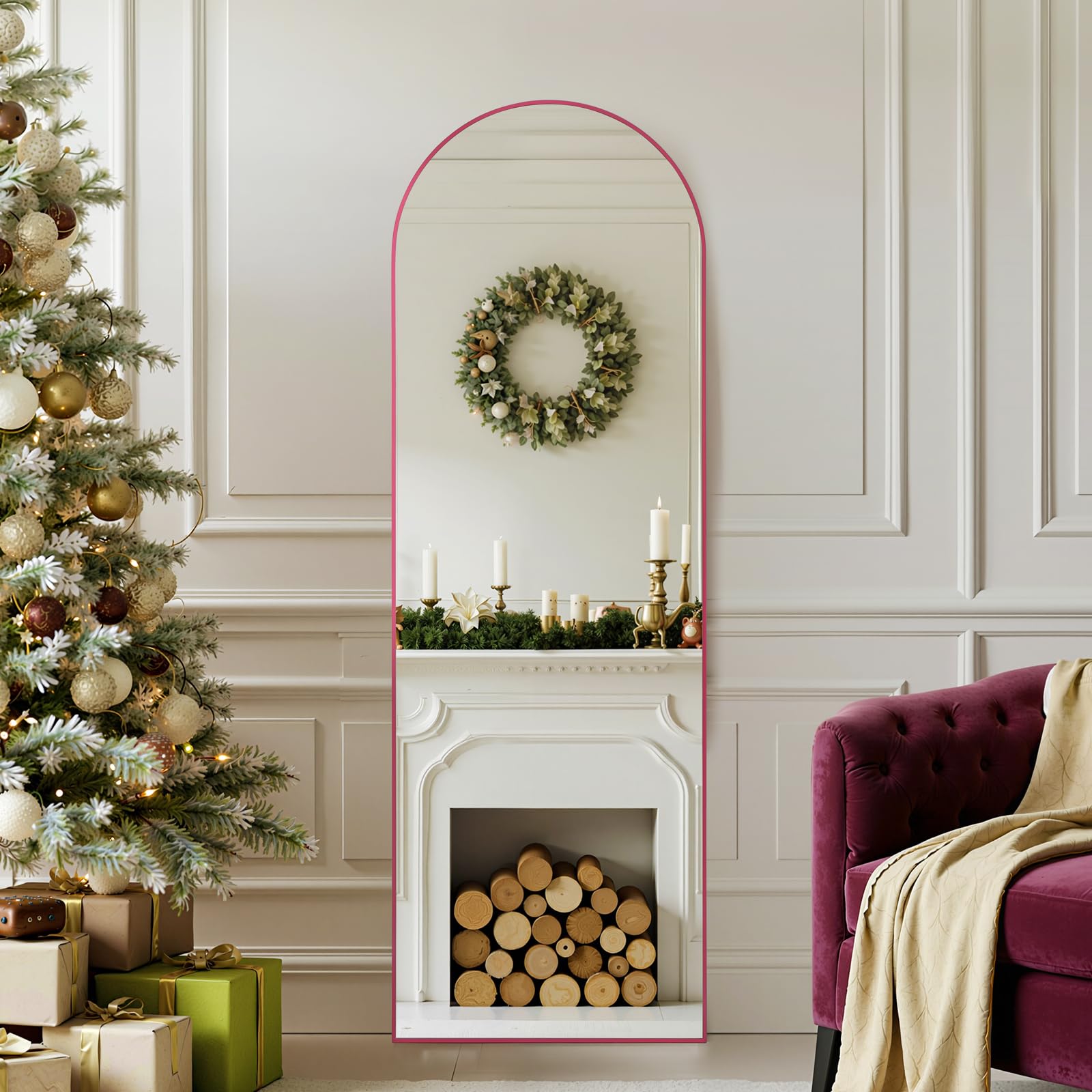 Arched Full Length Mirror 19x57 - Pink Aluminum Frame Floor Mirror