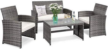 4 Pieces Patio Wicker Conversation Furniture