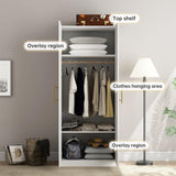 Modern Wardrobe, White Floor Storage Cabinet with Hangers, Spacious and Versatile