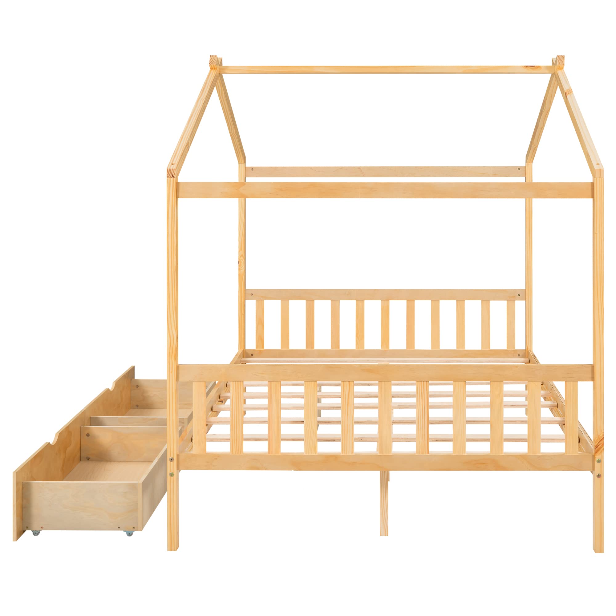 Full Size House Bed for Kids, Montessori Bed, Wood Full Platform Bed Frame