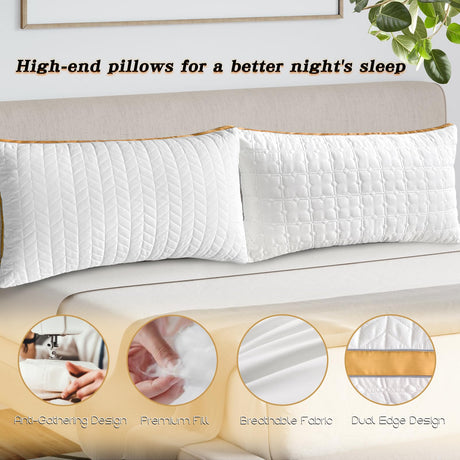 Pillows Queen Size Set of 2, Hotel Quality Bed Pillows for Sleeping, Queen Pillows Set of 2