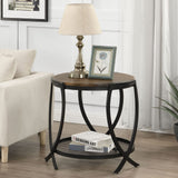 Industrial Round End Table with Storage Shelf, 2-Tier Side Table for Living Room