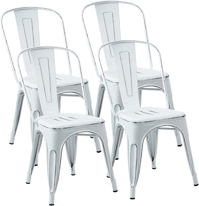 Metal Dining Chair Stackable Indoor Outdoor Industrial Vintage Chairs Bistro Kitchen