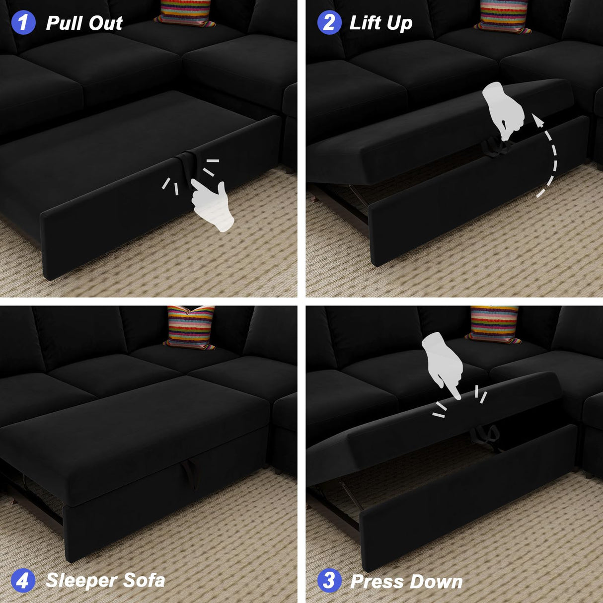 Modular Sectional Sleeper Sofa with Pull Out Couch, U Shaped Sleeper Pull