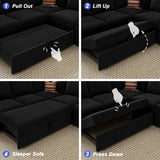 Modular Sectional Sleeper Sofa with Pull Out Couch, U Shaped Sleeper Pull