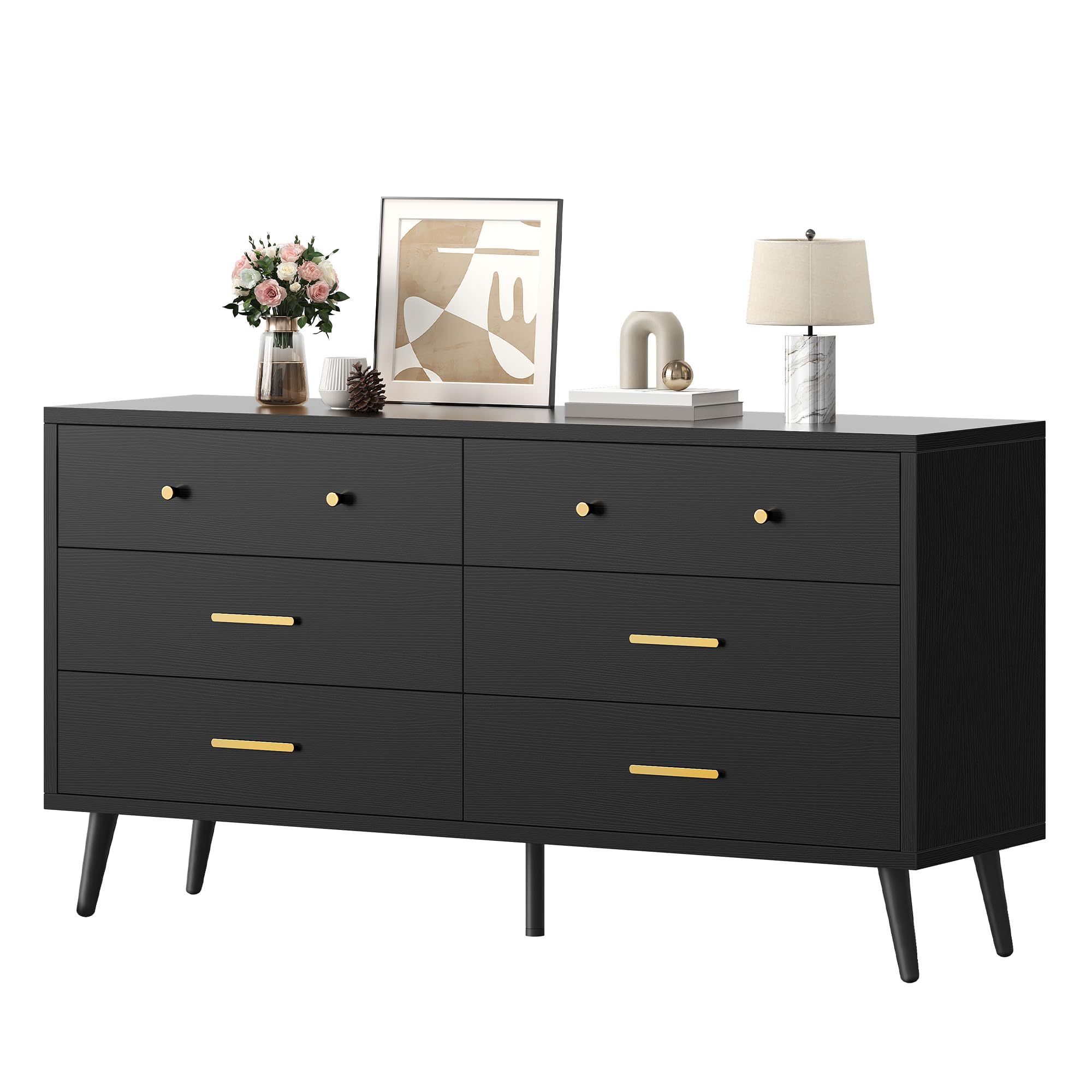 White 6 Drawers Dresser/Modern Wood Dresser Chest of Drawers