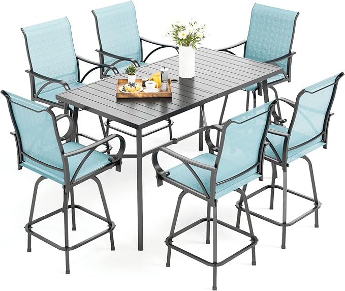 Patio Bar Set of 7 with 1 Heavy Duty Metal Slat Bar Table