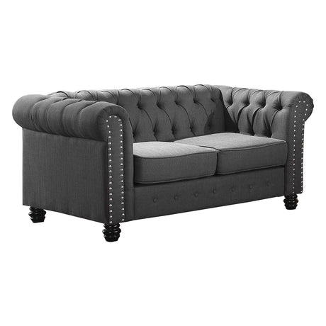 Venice Contemporary Tufted Upholstered Linen Blend Loveseat, Charcoal