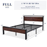 Full Size Platform Bed Frame with Wooden Headboard and Footboard, Heavy Duty 12