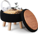 Storage Ottoman, Modern Round Footrest with Soft Padded Seat