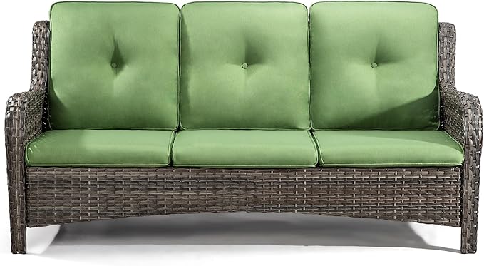 Outdoor Patio Couch Wicker Sofa - 3 Seater Rattan Sofa for Outside Patio Garden