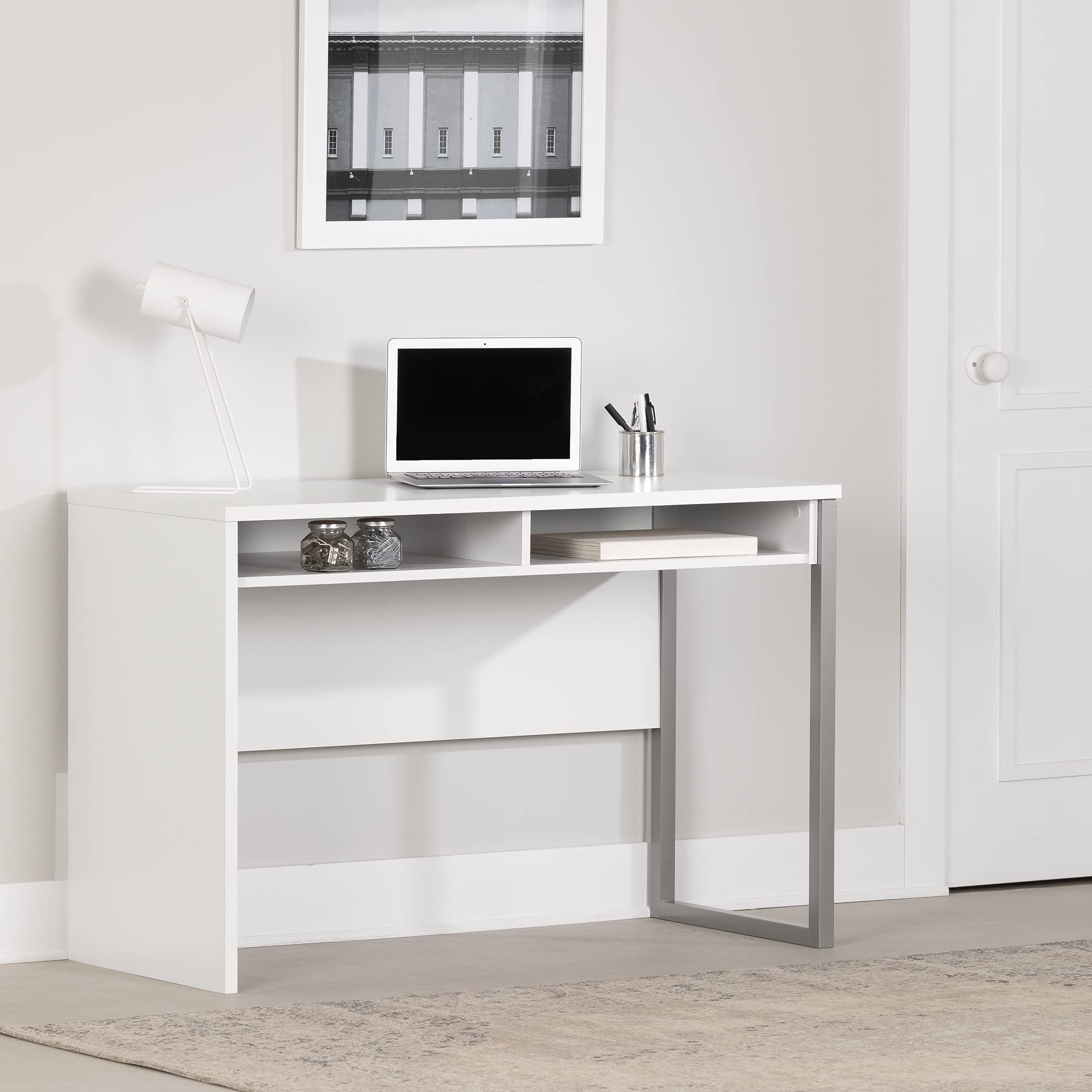 Sleek Metal Finish – Open Storage for Laptop and Tablet – Pure White - by South Shore