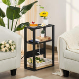 Small Narrow Wood Side Table with Charging Station, Skinny Nightstand for Small Space,