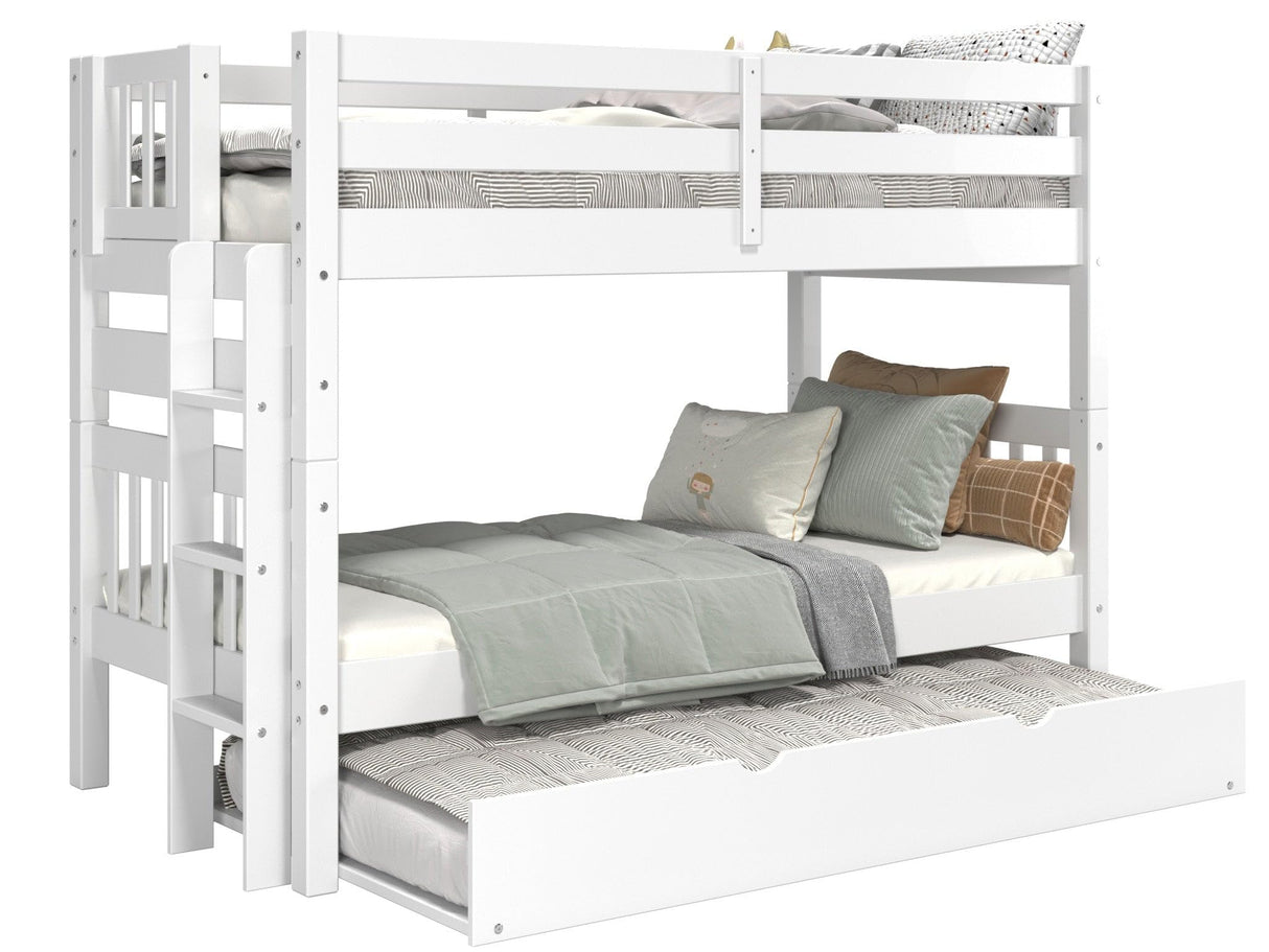 Twin over Twin Mission Style with End Ladder and a Twin Trundle, White