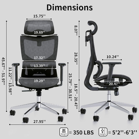 Ergonomic Office Chair with 3D Armrest, Big and Tall Computer Desk Chair