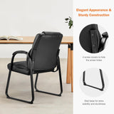 Office Guest Chair Set of 2, Leather Stationary Waiting Room Chairs No Wheels