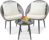 3 Piece Rattan Wicker Bistro Set, Outdoor Conversation Furniture Set