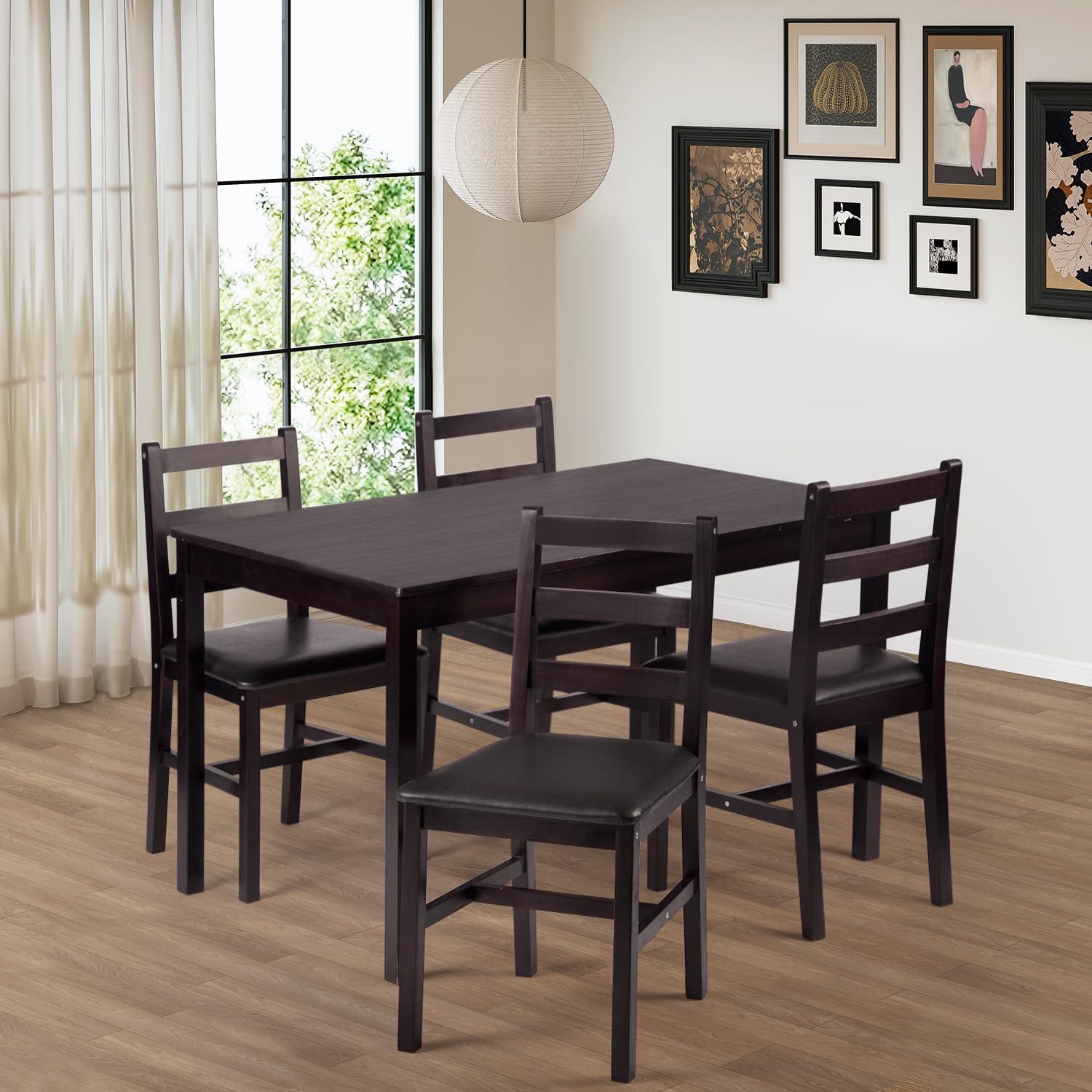 5-Piece Solid Wood Dining Table Set for 4