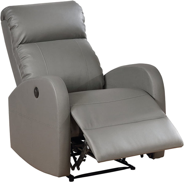 AC Pacific Sean Collection Modern Electric Leather Recliner Chair with USB Charging Port and Gentle Lower Lumbar Massager for Living Room, Home Theater or Bedroom, Stone Grey
