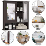 Bathroom Cabinet Wall Mounted with Double Mirror Doors, Wood Hanging Cabinet with Doors and Shelves,