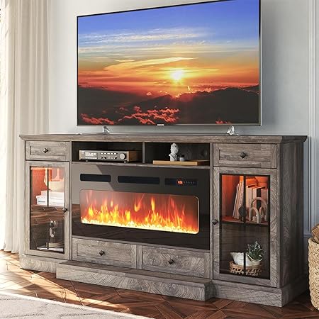 58” Fireplace TV Stand, TV Table for TVs up to 65 Inch, Entertainment Center