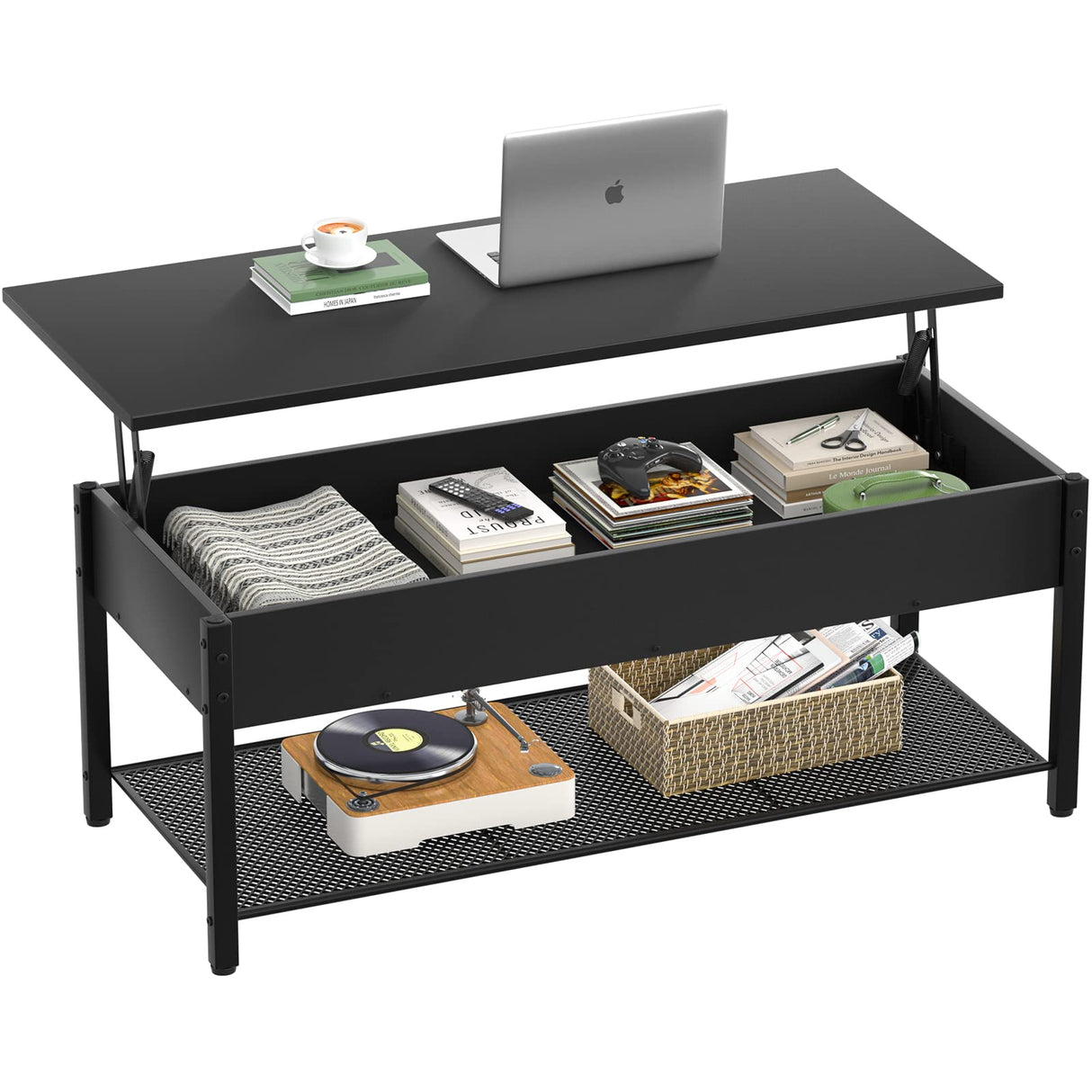 Coffee Table, Lift Top Coffee Table with Storage Shelf and Hidden Compartment