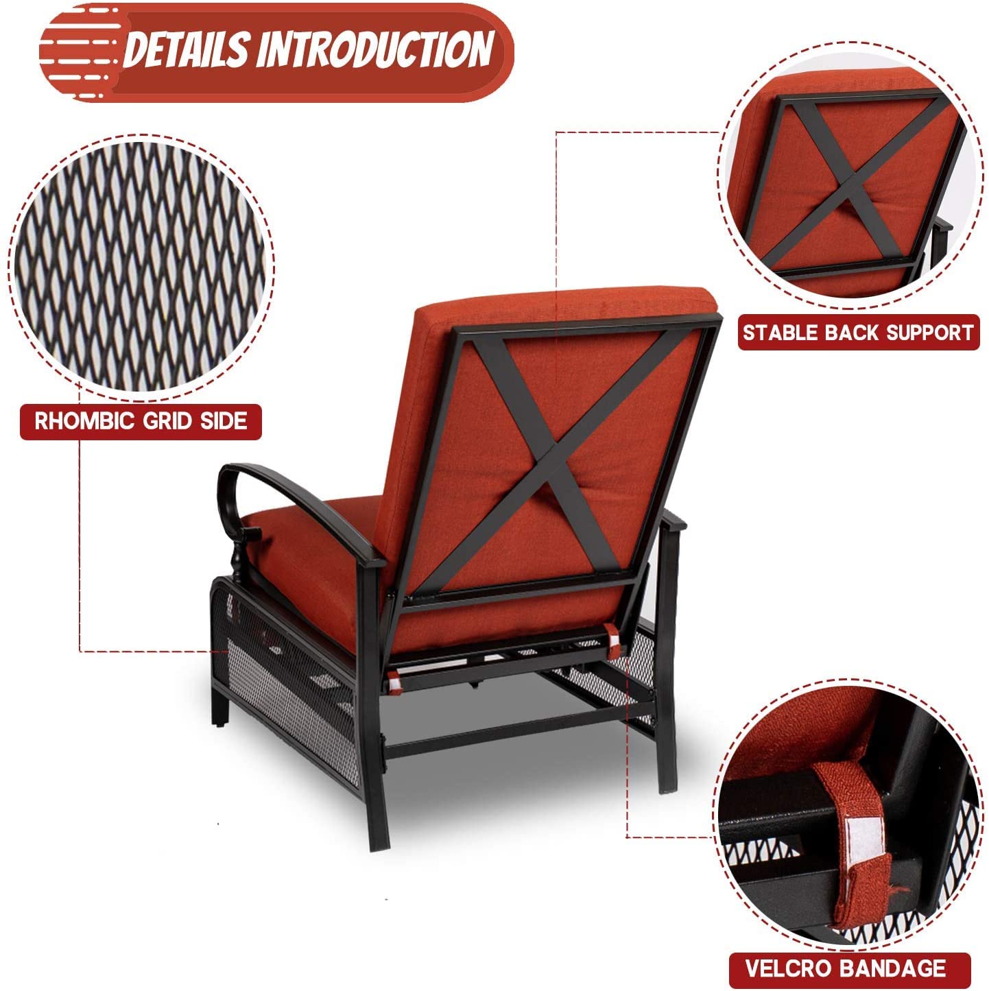 SunEase 2-Pack Outdoor Reclining Lounge Chairs – Push Back Design, Steel Frame & Cushioned Comfort