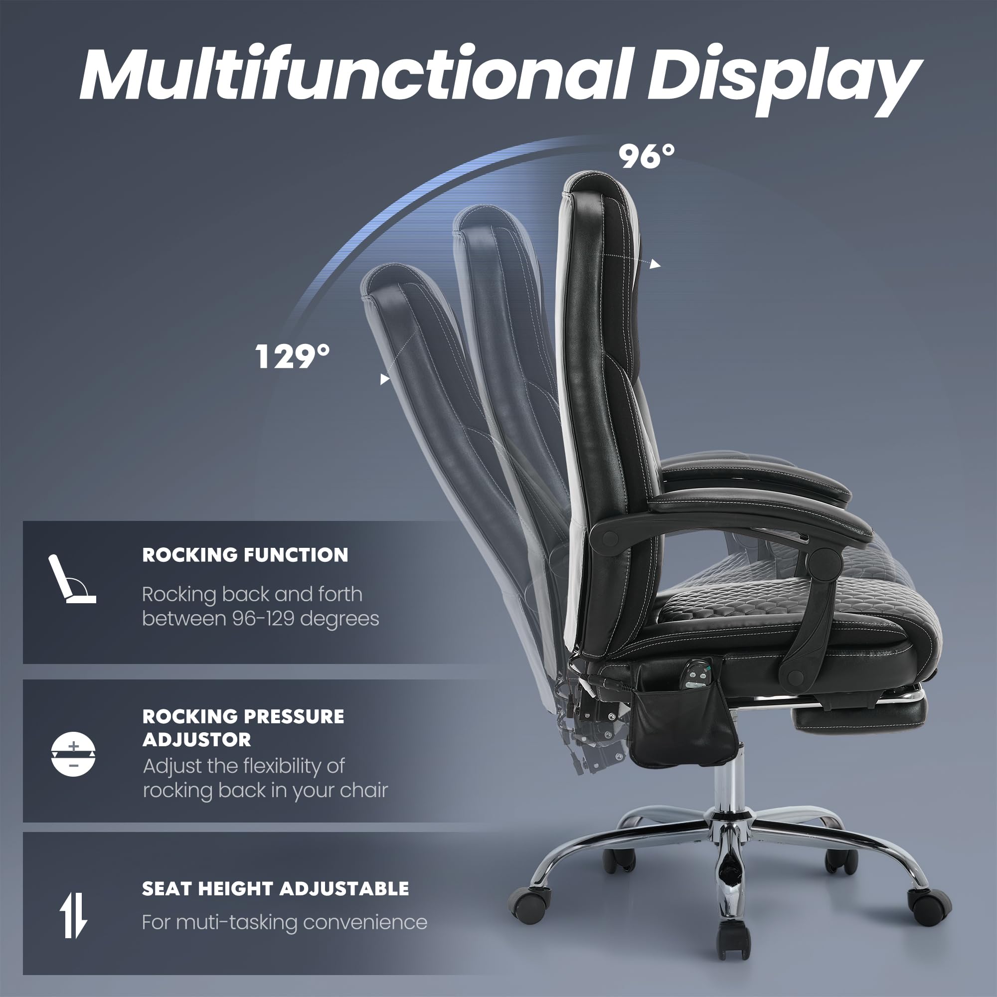 Executive Office Chair with Massage, Heat & Footrest - Ergonomic High-Back Recliner