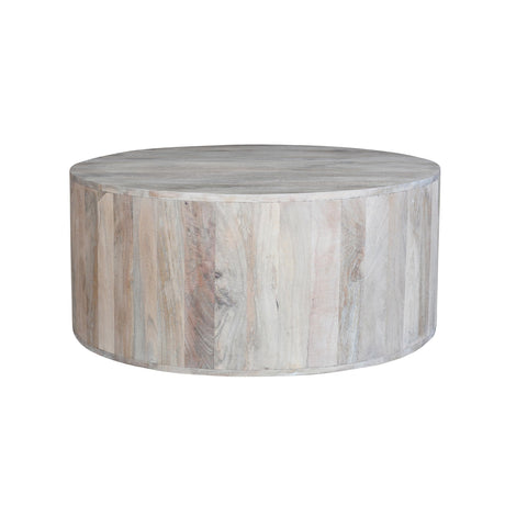 Rustic Farmhouse Wooden Drum Coffee Table, Geometric Shape