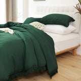 Queen Comforter Set Emerald Green 3Pcs Tassel Boho Bohemian Cute Soft Tufted Microfiber