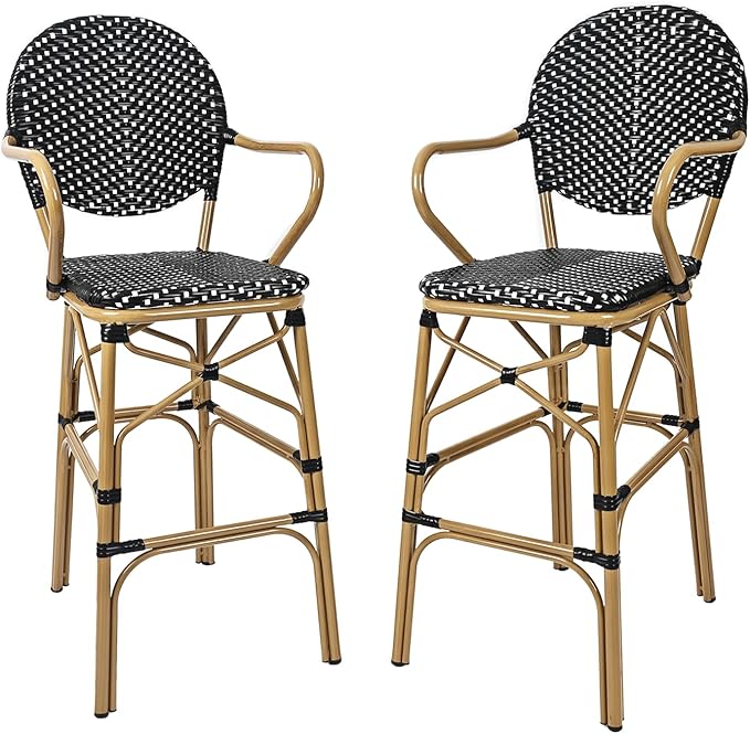 Outdoor Bar Stools Set of 2 | 30 Inch Bar Height Rattan Patio Barstools