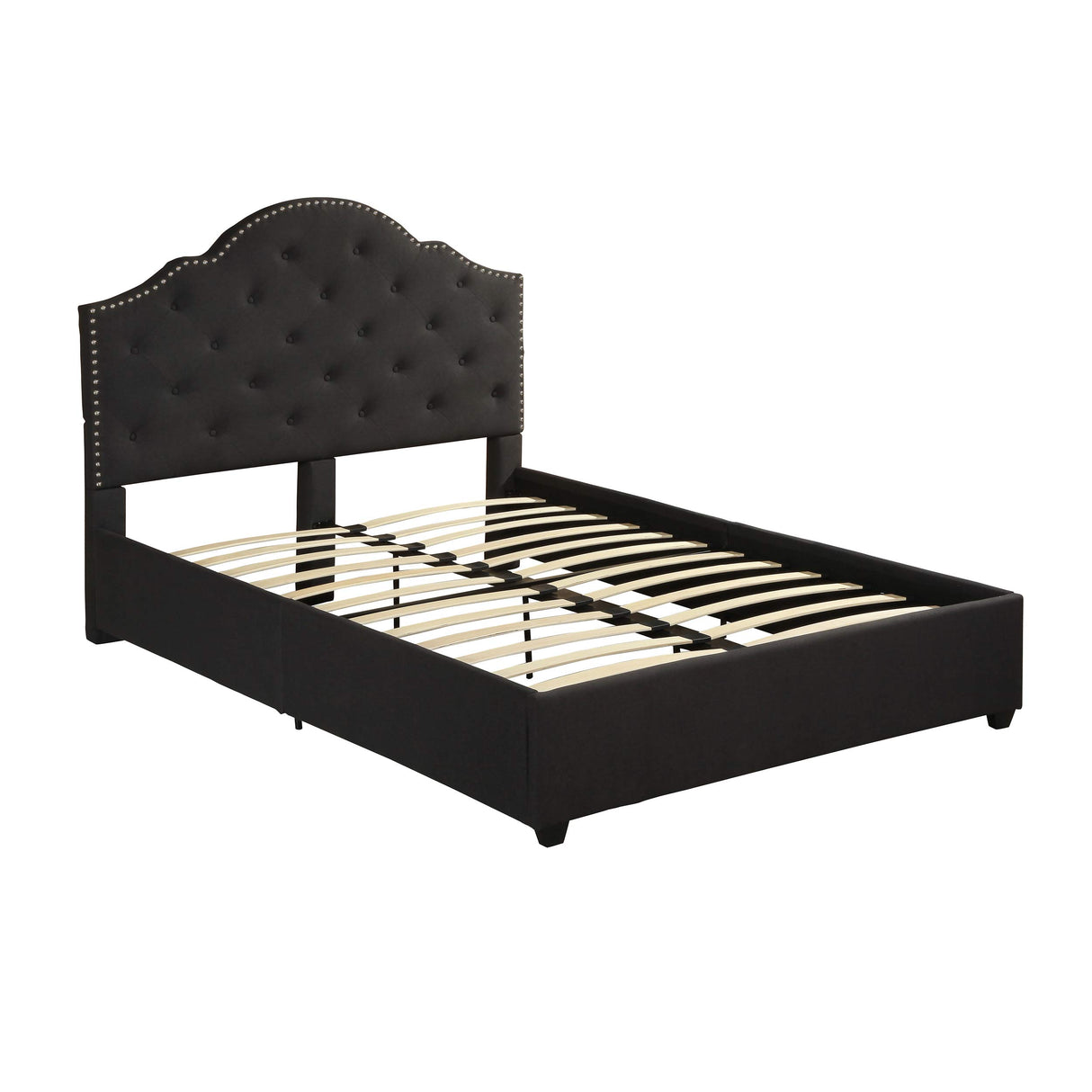 Gentry Queen-Size Bed Frame Fully-Upholstered Button-Tufted Black