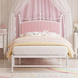 Upholstered Headboard, Soft Velvet Bed Frame Metal Platform No Box Spring Needed