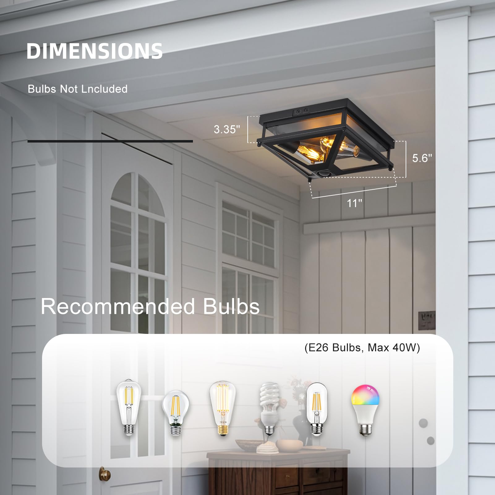 Motion Sensor Outdoor Flush Mount Ceiling Light - Matte Black