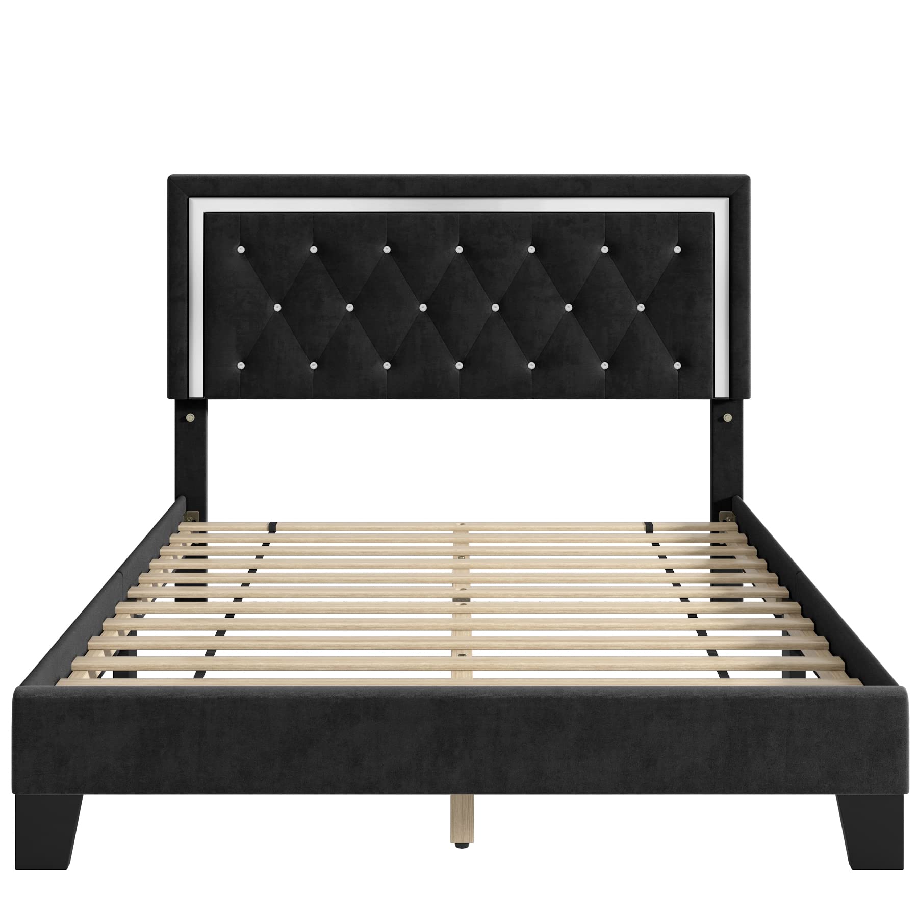 LuxeLift Full Platform Bed Frame with Adjustable Headboard & Diamond Tufting