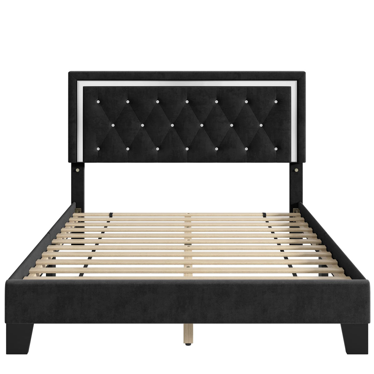 Queen Bed Frame, Upholstered Platform Bed Frame with Modern Adjustable Headboard