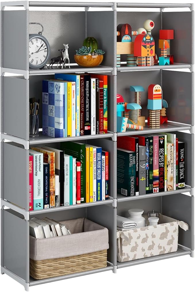 6-Tiers Portable Bookshelf with Fabric Cloth at Back, 10 Cube Closet Storage Organizer Bookcase