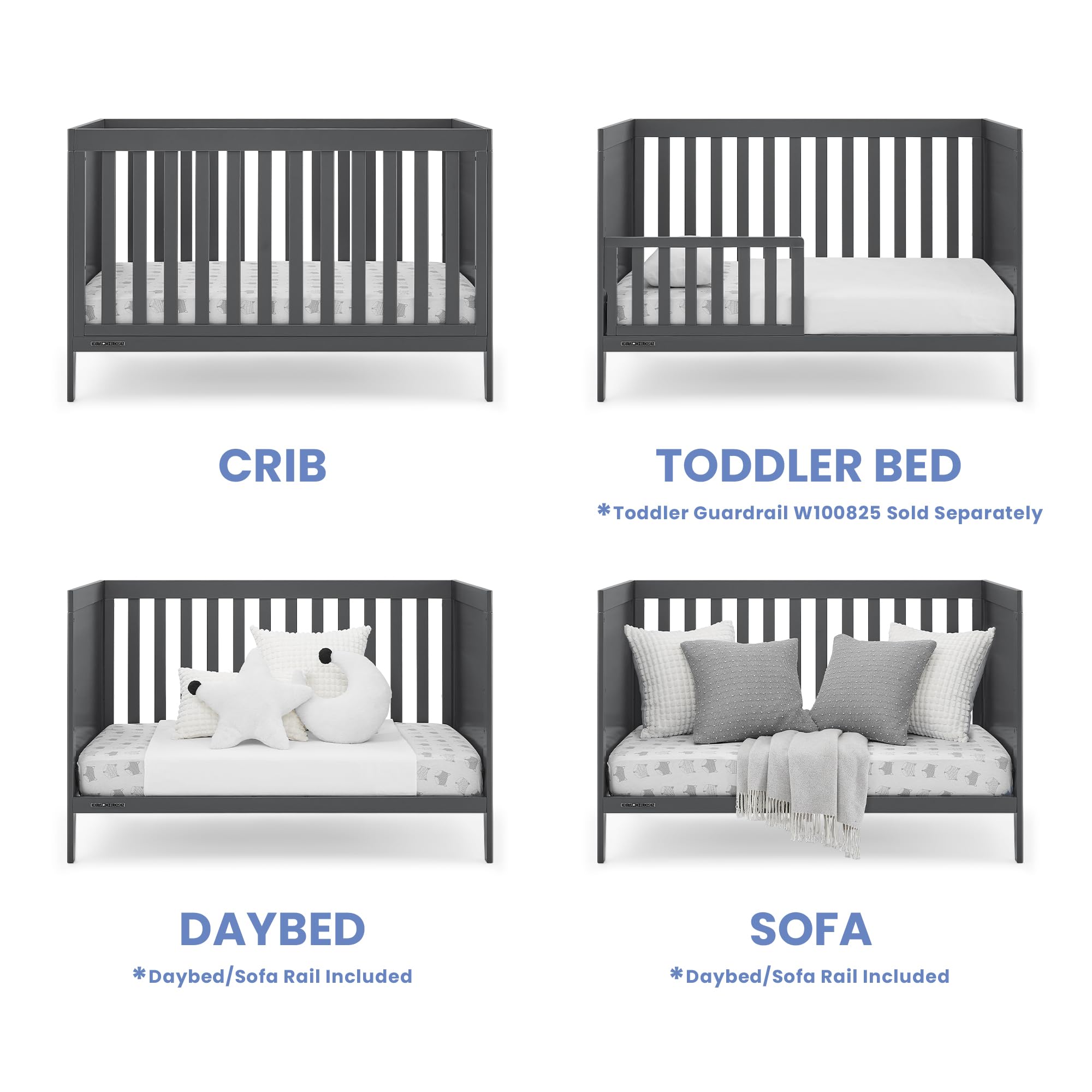Hayes 4-in-1 Convertible Crib - Greenguard Gold Certified, Charcoal Grey