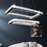 Modern Chandelier, Rectangular 2 Rings Crystal Pendant Chandeliers LED Pendant Ceiling