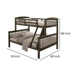 Benjara Bruke Twin/Full Size Bunk Bed with Ladder, Slatted Solid Hardwood, Taupe Gray