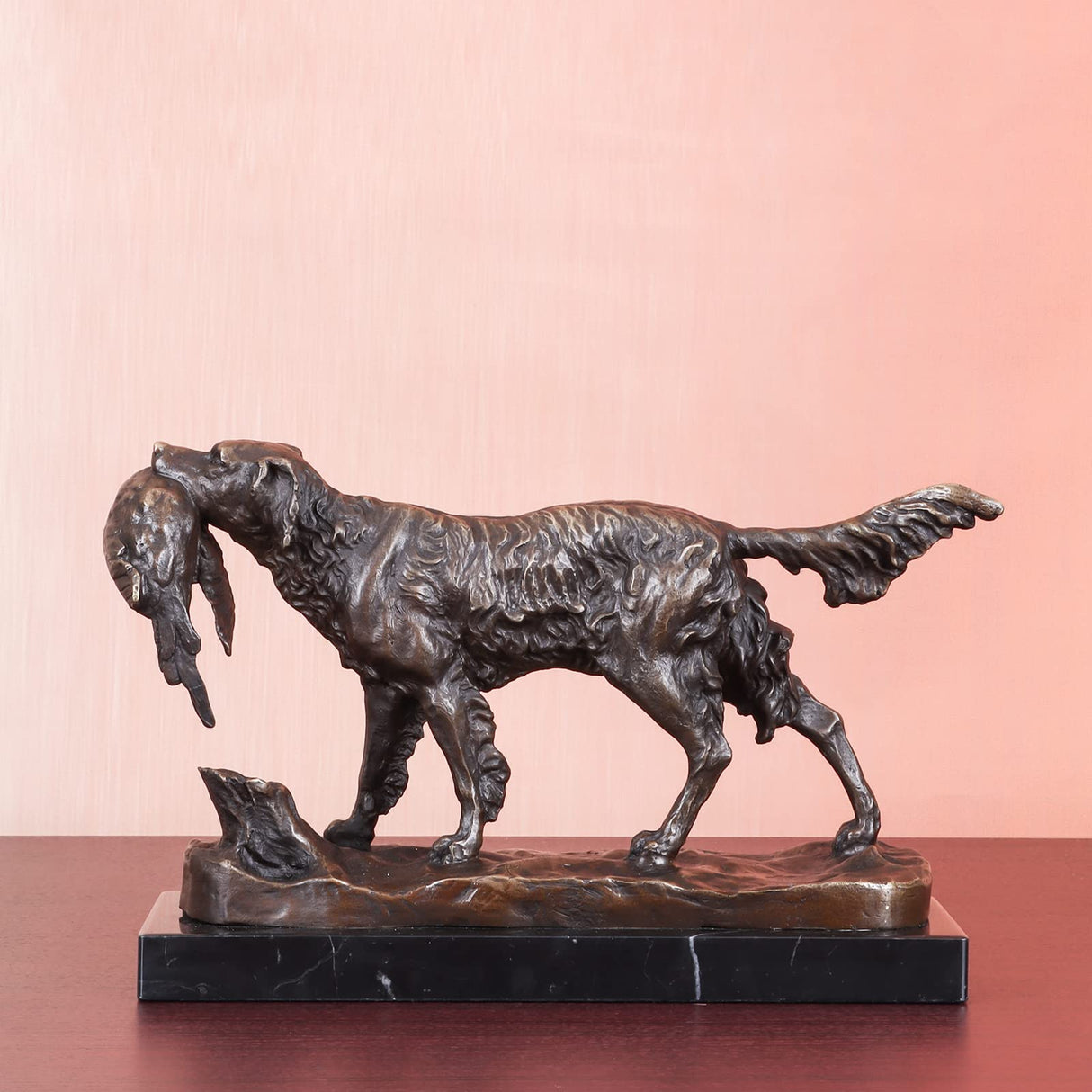 11.2" L Bronze Dog Hunting Statue Figurine Animal Sculpture Home Decor