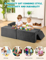 Kidirect Modular Kids Play Couch, K12 320+DIY Convertible Foam Play Couch for Boys & Girls, Versatile Kids Play Couch Building Fort, Child Sectional Kids Sofa Couch for Playroom Bedroom (Space Grey)