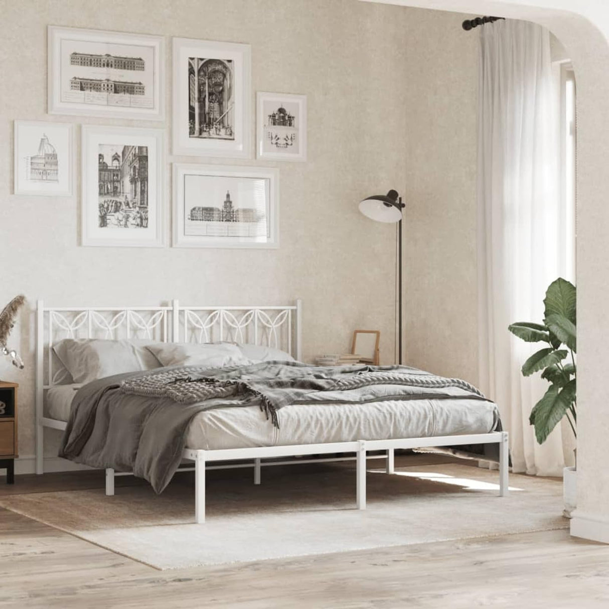 Tidyard Metal Bed Frame Without Mattress with Headboard White 59.1 x 78.7 Inch Platform Bed Frame, Easy Assembly Mattress Foundation for Bedroom Dorm Guest Room Style K