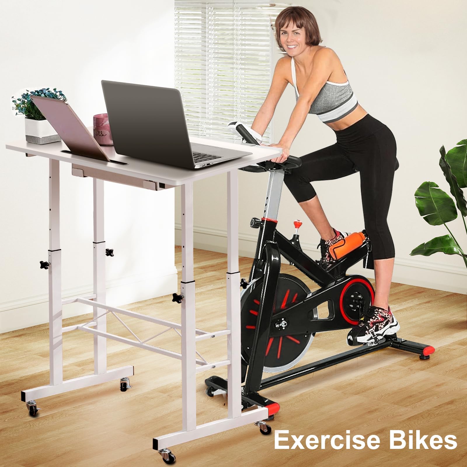 GTRACING Small Standing Desk Adjustable Height Small Computer Desks Mobile Portable Rolling Laptop Table with Wheels 32" Sit Stand Desk Portable Desk Standing Table Treadmill desks