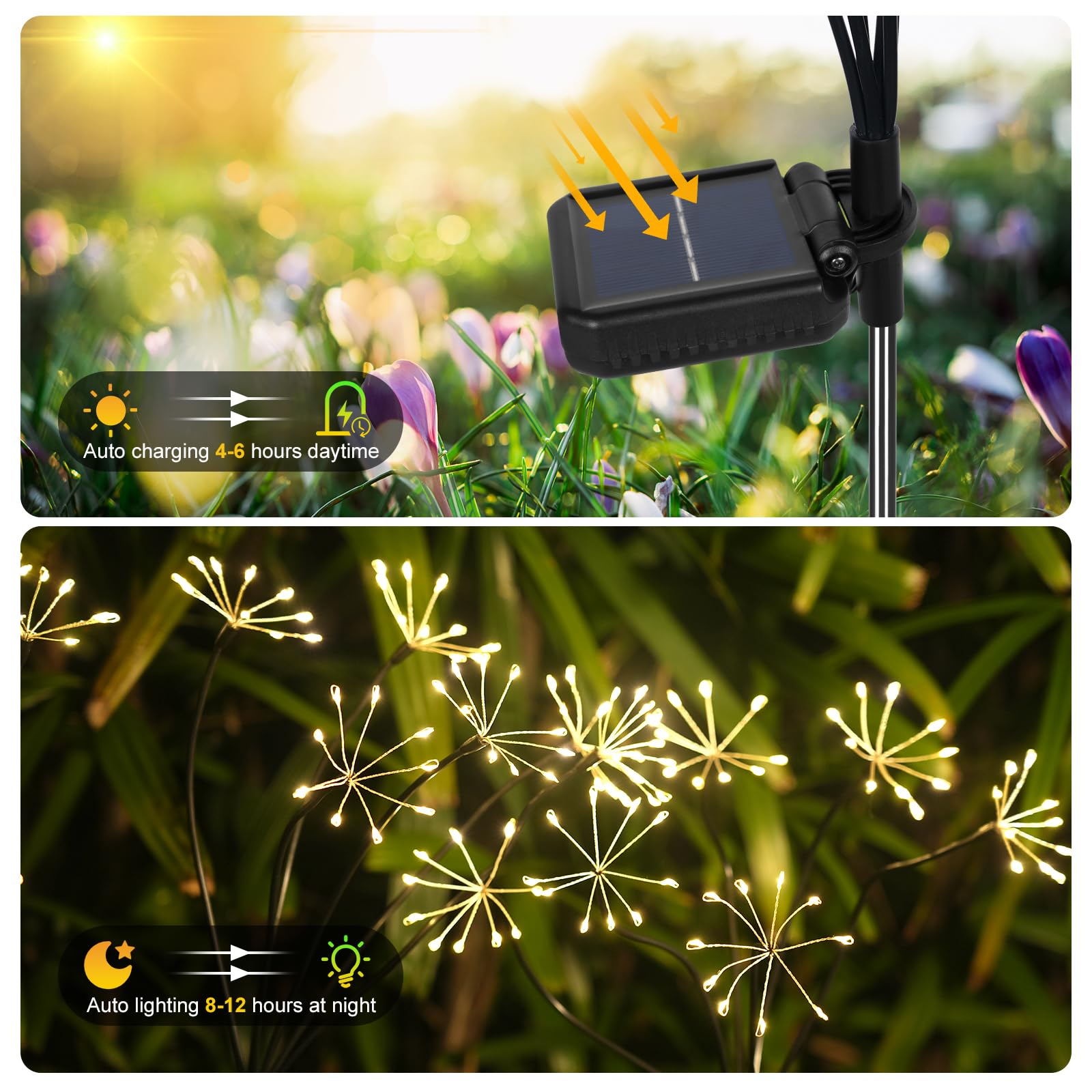 Solar Garden Lights 4 Pack Twinkling Solar Firework Lights with 2 Modes