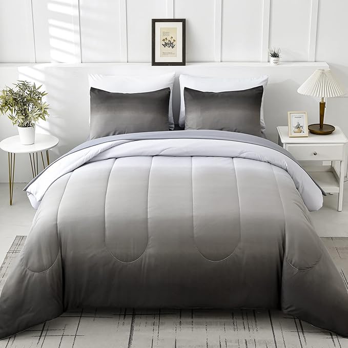 Comforter Set Queen Green 7 Pieces Gradient Olive Green Lightweight Bed in a Bag Queen Size Set