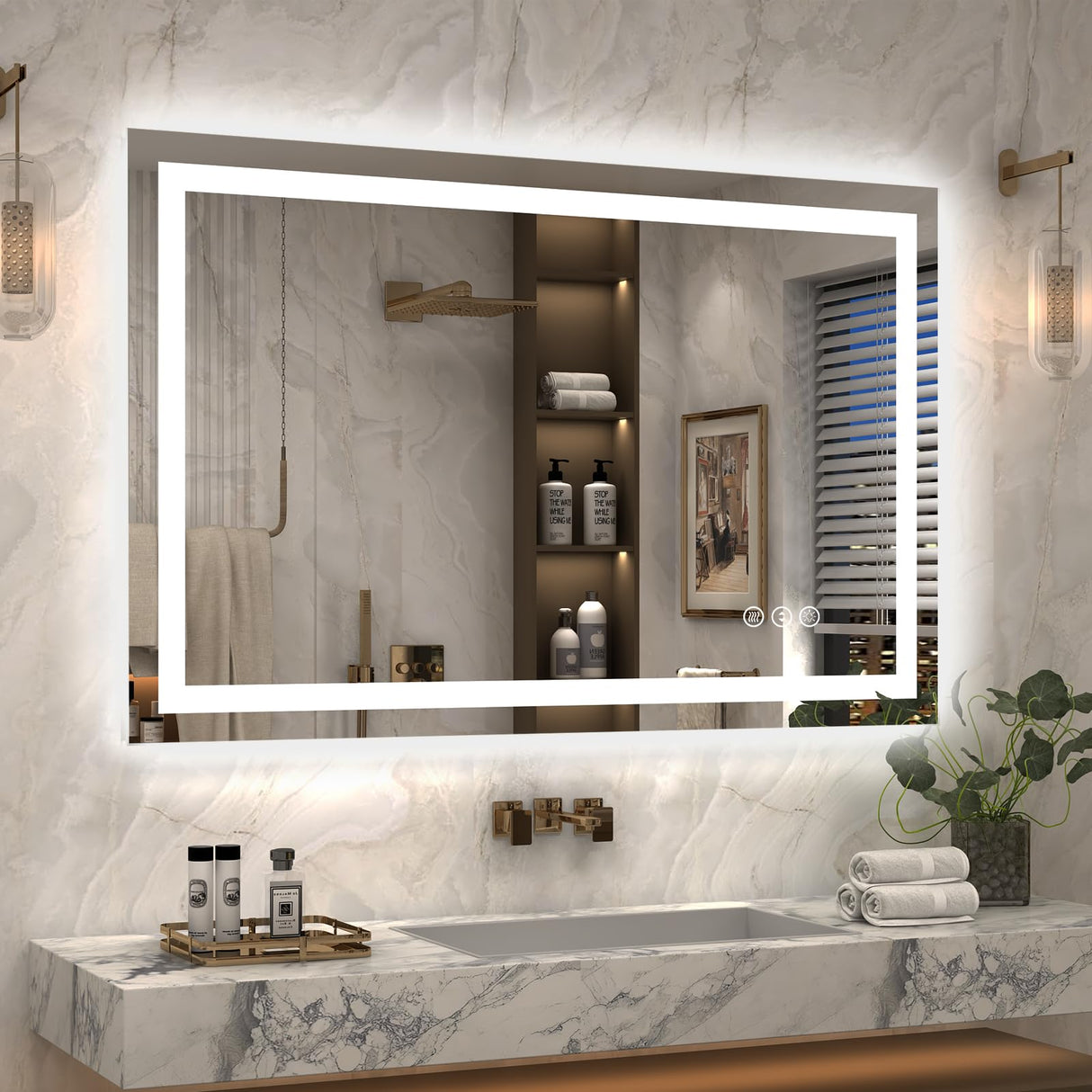 Led Lighted Bathroom Mirror 48x36, Dimmable Vanity Mirror with Lights, Anti-Fog