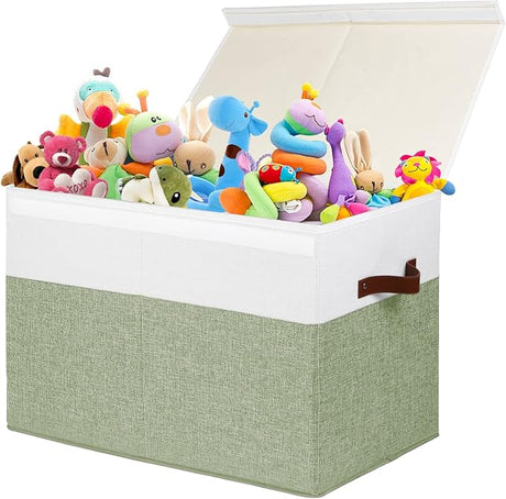 Large Toy Storage Box with Lid, Sturdy Toys Storage Chest Bin Organizer Basket